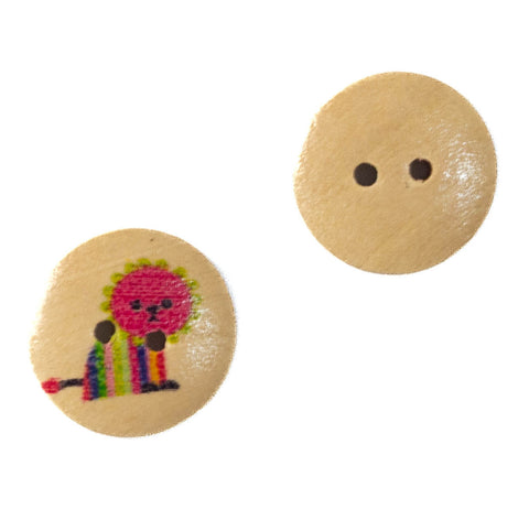 Kinderknopf Löwe aus Holz – Bunter Tierknopf KK-68-3