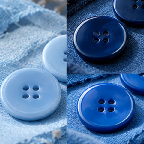 Blaue Knöpfe in verschiedenen Formen und Größen