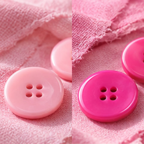 Perlmuttknopf in Rosa und Pink mit 2 Löchern, freigestellt auf weißem Hintergrund.