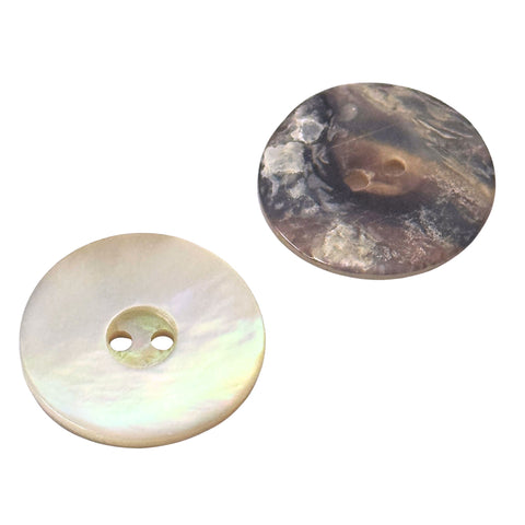 Echter 2-Loch Perlmuttknopf Natur PL-24 mit irisierendem Perlmuttschimmer in 11 mm, 12 mm, 15 mm und 18 mm