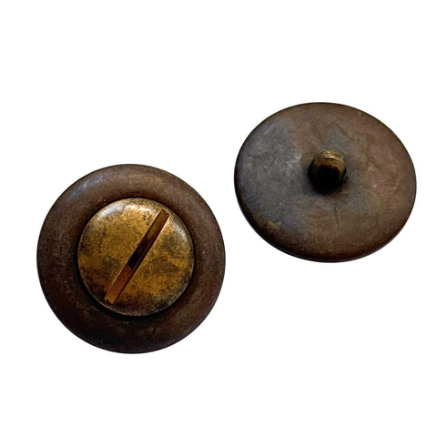 Brauner Ösen Knopf mit messing Farbenen Schlitzschrauben Einsatz aus Metall KBR-48m