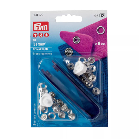 Verpackung Prym Jersey Druckknöpfe Ring 8 mm in Silber inklusive Werkzeug zur Verarbeitung