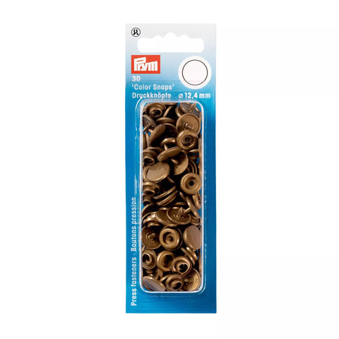 Packung Prym Color Snaps Druckknöpfe Goldbraun 12,4 mm mit 30 Kunststoff-Druckknöpfe