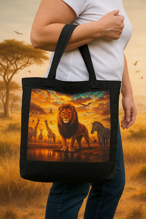 Afrika Löwen-Tasche Melina – Handgemachtes Unikat in Braun Schwarz