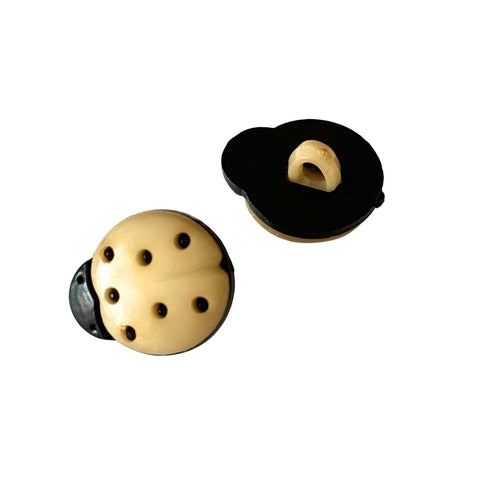 Kinderknopf Marienkäfer beige-schwarz, Kunststoff, Öse