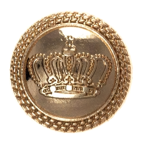 Metallknopf mit Kronenmotiv in Gold mit Öse-Befestigung in 18 mm