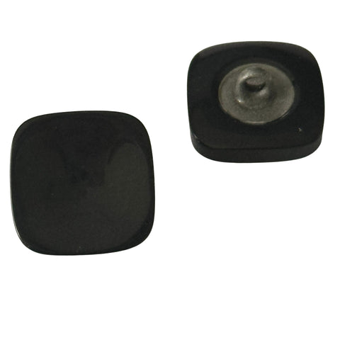 Quadratischer schwarzer Blusenknopf mit Öse und glänzender Perlmuttoptik in 11 mm, 12 mm, 15 mm und 18 mm