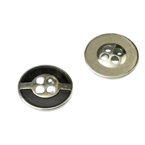 Retro Metallknopf MK-38 in Silber mit blau als 4-Loch-Knopf in 15 mm und 18 mm