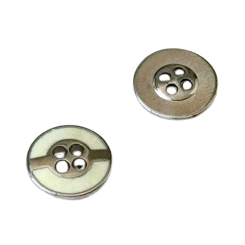 Retro Metallknopf MK-38 in Silber mit creme als 4-Loch-Knopf in 12 mm bis 18 mm
