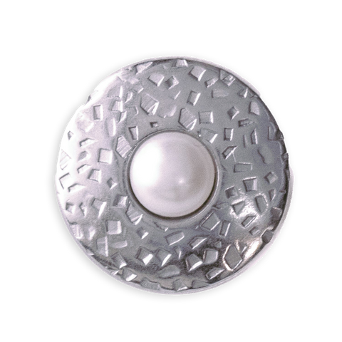 Edler Ösen Knopf aus Metall Silber Farben mit Perle creme Strassstein von Swarovski®Crystal.