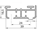 Technische Querschnittzeichnung eines Faltengleiter-Profils mit Massangaben 16,5, 24, 39 und 4 mm