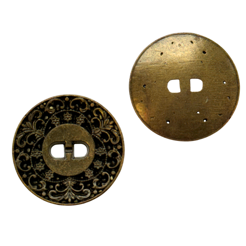 Trachtenknopf Alt-Messing mit Ornament – 2-Loch Knopf