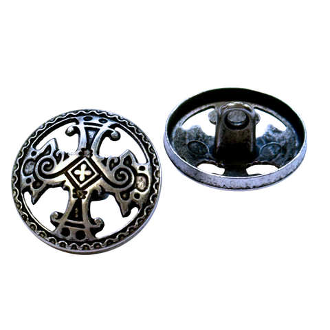 Trachten Knopf mit Kreuz Ornament Alt-Silber