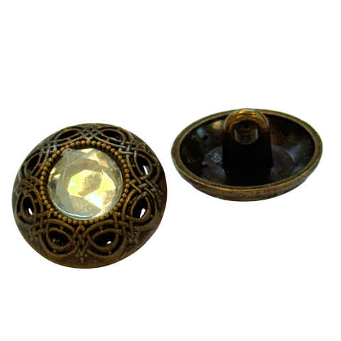 Trachtenknopf Alt Messing mit Crystal Strass – Ösenknopf im Vintage-Stil