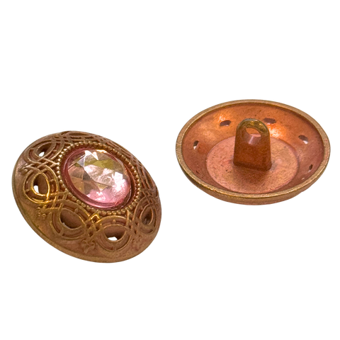 Trachtenknopf Kupfer mit Rosa Strass – Ösenknopf im Vintage-Stil