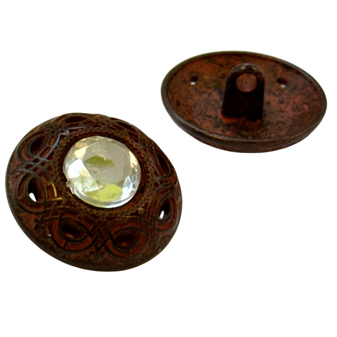 Trachtenknopf Rost Rot mit Crystal Strass – Ösenknopf im Vintage-Stil