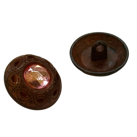 Trachtenknopf Rost Rot mit Rosa Strass – Ösenknopf im Vintage-Stil
