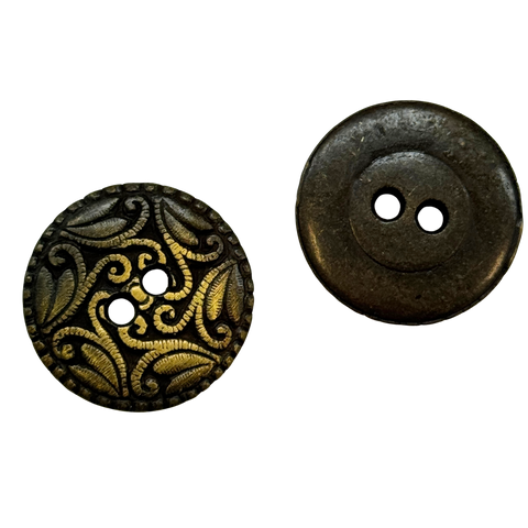 Trachtenknopf Alt Messing mit Ornament – Klassischer 2-Loch Knopf