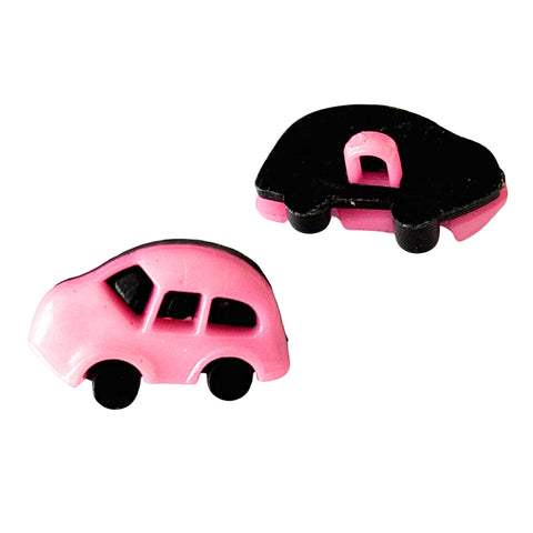 Kinderknopf Auto lila schwarz aus Kunststoff mit Öse auf der Rückseite