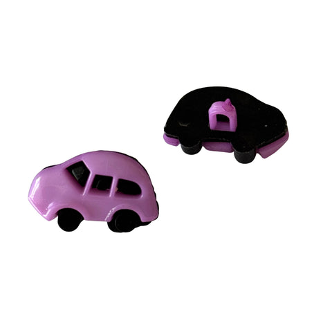 Kinderknopf Auto lila schwarz aus Kunststoff mit Öse auf der Rückseite