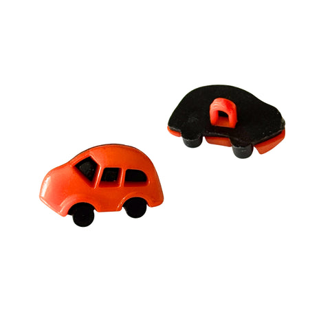 Kinderknopf Auto orange schwarz, Kunststoff, Öse