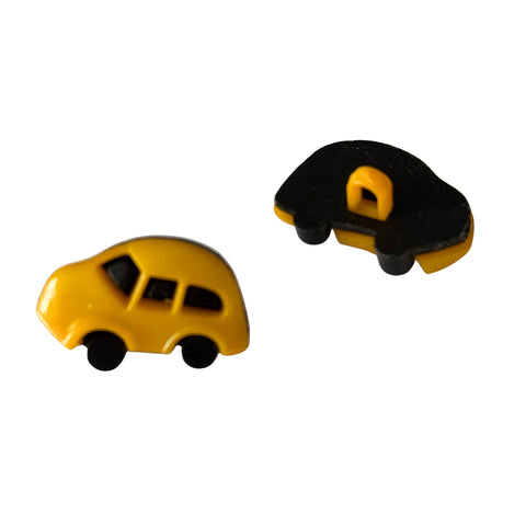 Kinderknopf Auto lila schwarz aus Kunststoff mit Öse auf der Rückseite