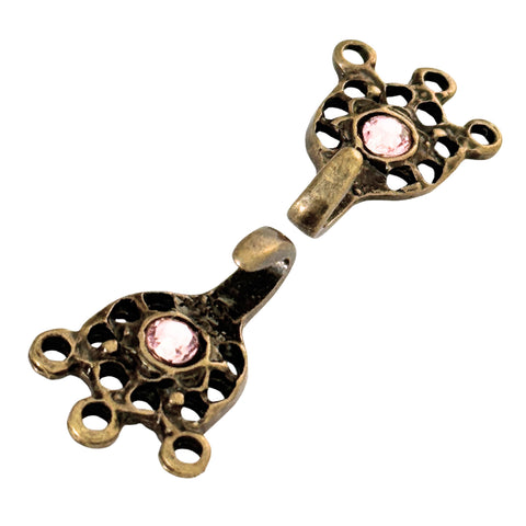 Dirndl Miederhaken Altgold mit Swarovski Kristallen Light Rose TS-11 für Tracht und Miederschnürung