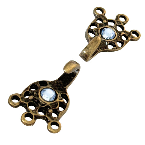 Dirndl Miederhaken Altgold mit Swarovski Kristallen Light Saphir TS-11 für Tracht und Miederschnürung