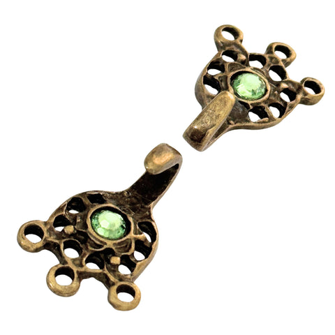 Dirndl Miederhaken Altgold mit Swarovski Kristallen Peridot TS-11 für Tracht und Miederschnürung