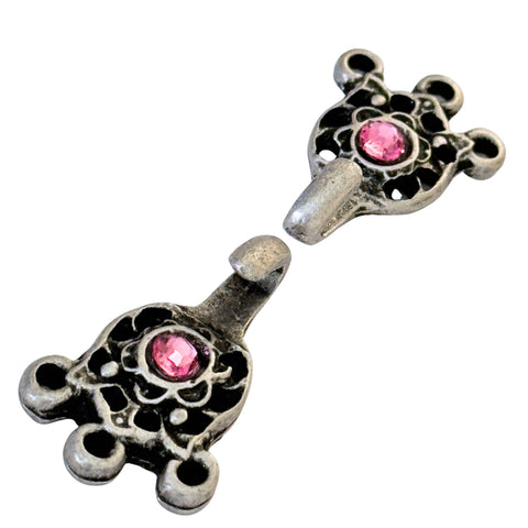 Dirndl Miederhaken Silber mit Swarovski Kristallen Light Rose TS-11 für Tracht und Miederschnürung