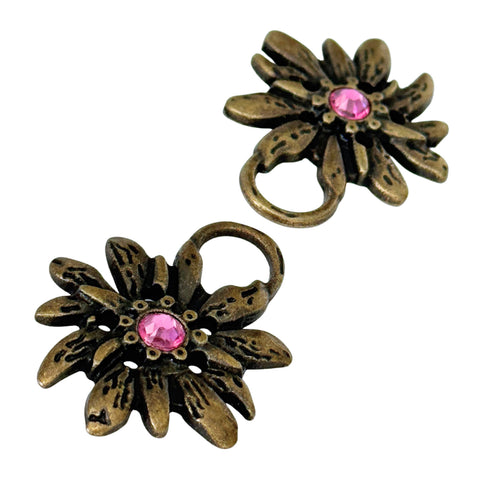 Dirndl Miederösen Edelweiß Altgold mit Swarovski Kristallen Fuchsia TS-100 für Tracht und Miederschnürung