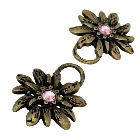 Miederöse -Miederverschluss Edelweiß Metall altgoldfarben Crystal Stein rose  Trachtenschmuck 