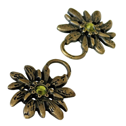 Dirndl Miederösen Edelweiß Altgold mit Swarovski Kristallen Olivine TS-100 für Tracht und Miederschnürung