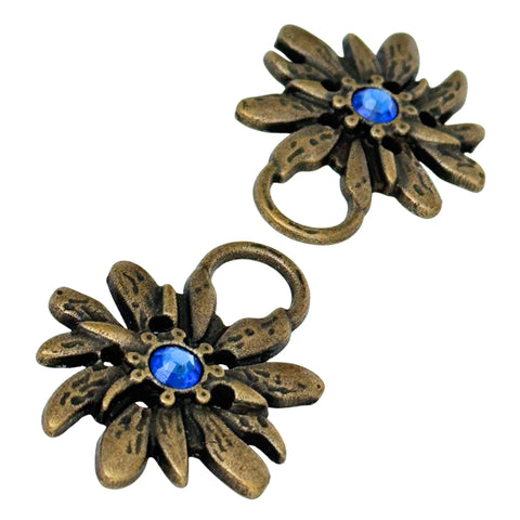 Dirndl Miederösen Edelweiß Altgold mit Swarovski Kristallen Saphir TS-100 für Tracht und Miederschnürung
