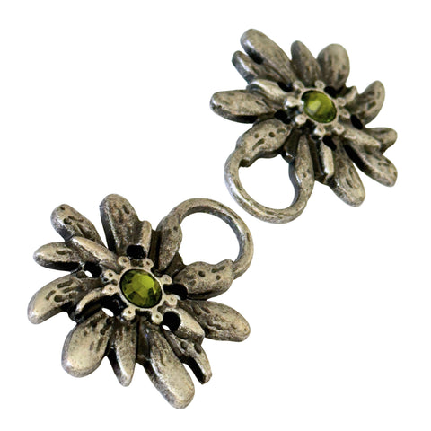 Dirndl Miederösen Edelweiß Silber mit Swarovski Kristallen Olivine TS-100 für Tracht und Miederschnürung
