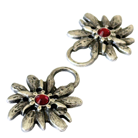 Miederöse -Miederverschluss Edelweiß Metall altsilberfarben Stein siam Trachtenschmuck