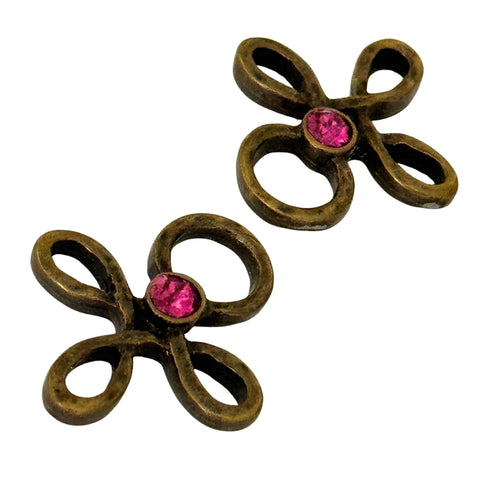 Trachten Miederöse Kleeblatt Altgold mit Swarovski Kristallen Fuchsia TS-16 für Dirndl und Mieder