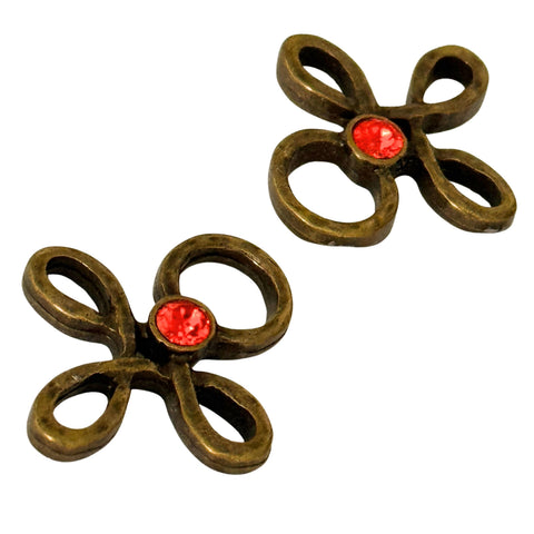Trachten Miederöse Kleeblatt Altgold mit Swarovski Kristallen Rot TS-16 für Dirndl und Mieder