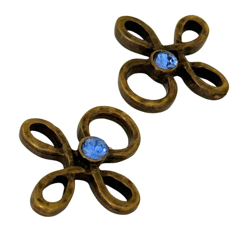 Trachten Miederöse Kleeblatt Altgold mit Swarovski Kristallen Saphir TS-16 für Dirndl und Mieder