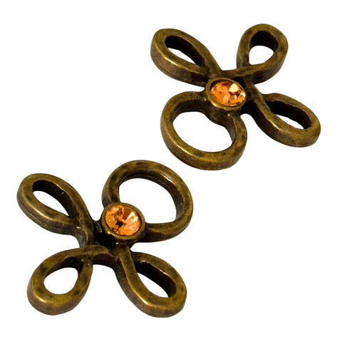Trachten Miederöse Kleeblatt Altgold mit Swarovski Kristallen Topaz TS-16 für Dirndl und Mieder