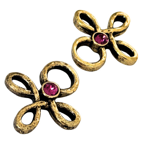 Trachten Miederöse Kleeblatt Gold mit Swarovski Kristallen Fuchsia TS-16 für Dirndl und Mieder