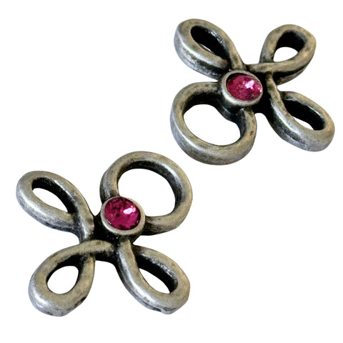 Trachten Miederöse Kleeblatt Silber mit Swarovski Kristallen Fuchsia TS-16 für Dirndl und Mieder