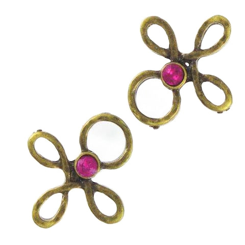 Miederöse Kleeblatt TS-16 fuchsia altgold mit Strass