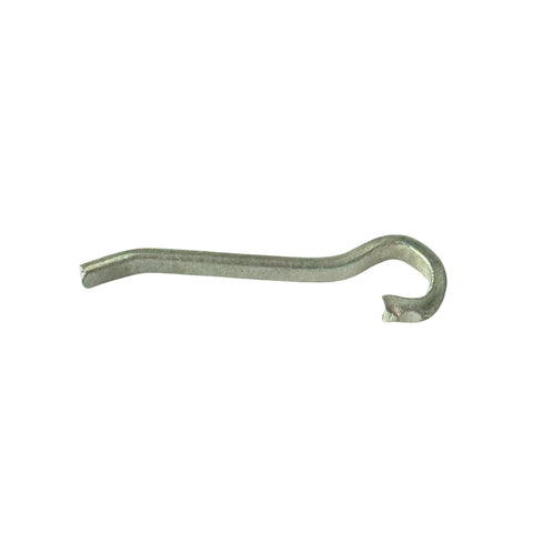 Kräftiger Dorn für Gürtelschnallen in Silber matt, abgekröpft, 30 mm lang, mit weit gebogenem Dornauge