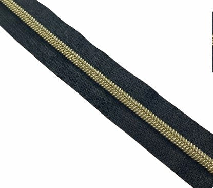 Reißverschluss Meterware schwarz Spirale Gold 7 mm