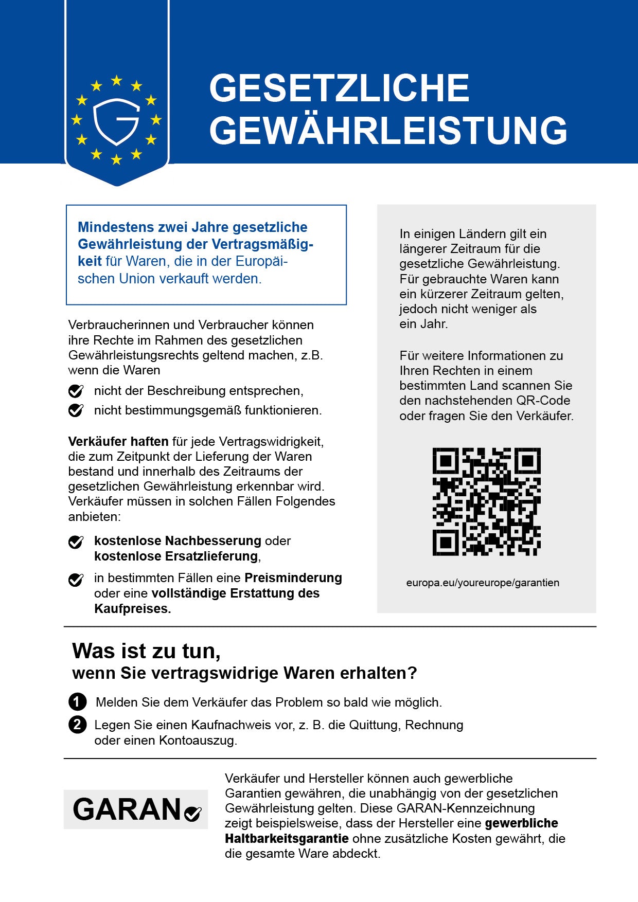 Gesetzliche Gewährleistung – EU-Label