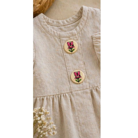 Kinderknopf Blume mit Schmetterling natur, Holzknopf, 2-Loch KK-68-12