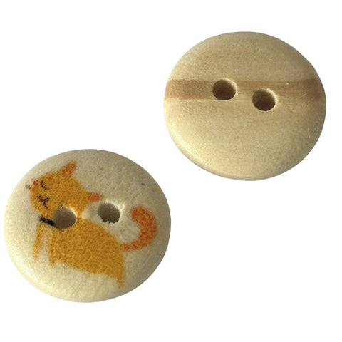 gelbe Katzen Motive druck auf Holzknopf mit 2 Löchern und 15 mm Größe