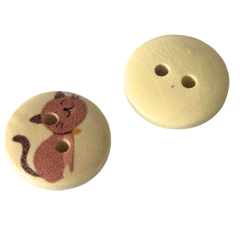 braune Katzen mit Halsband Motive druck auf Holzknopf mit 2 Löchern und 15 mm Größe
