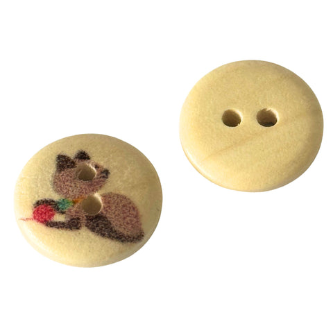 braune Katzen mit Wollknäul Motive druck auf Holzknopf mit 2 Löchern und 15 mm Größe
